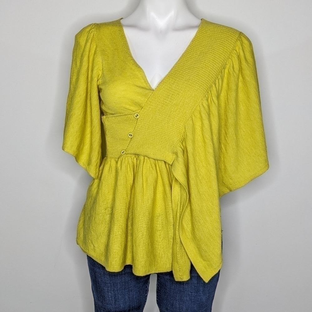 Anthro Moth yellow asymmetric v neck cardigan sweater S/M